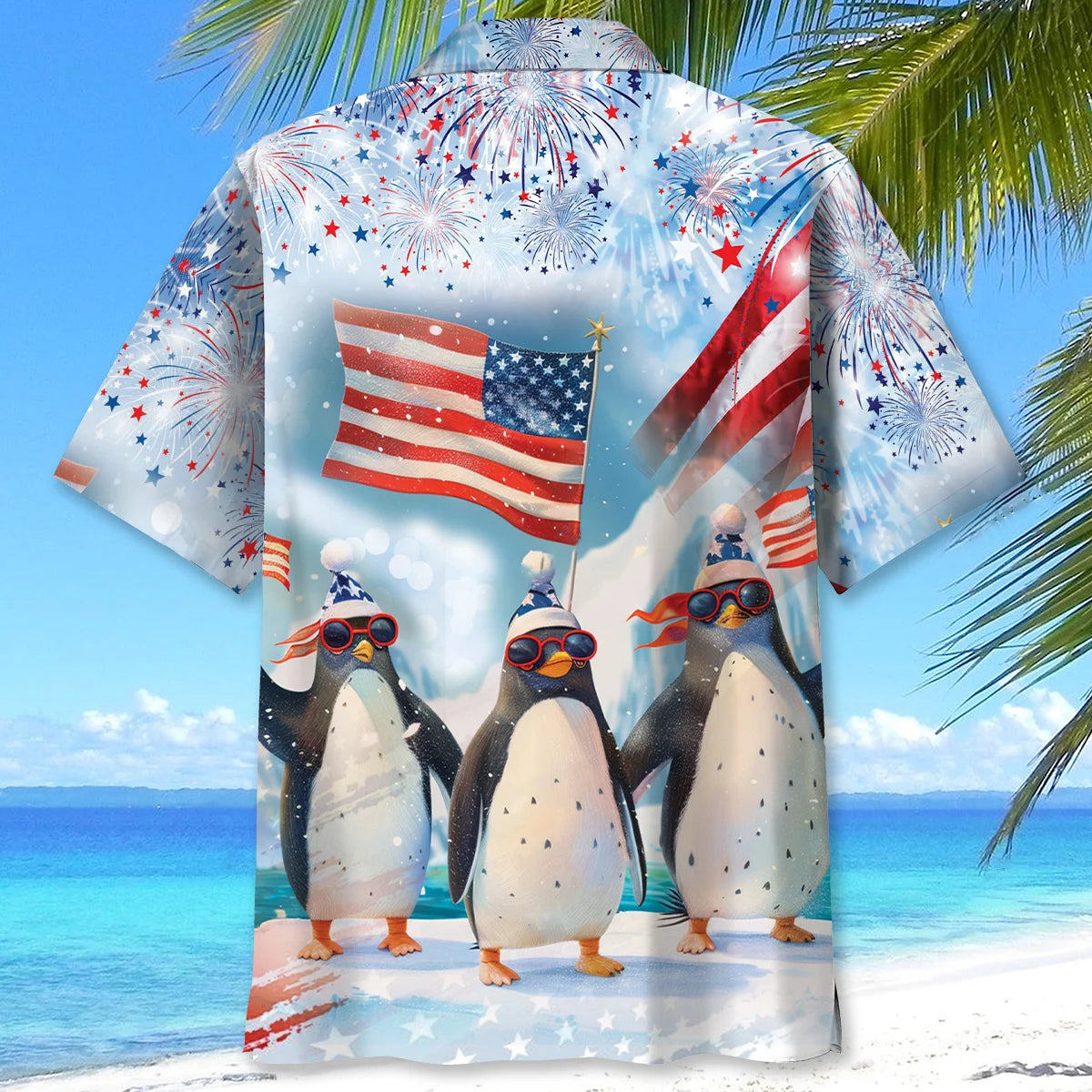 Funny Penguin Happy 4th July Hawaiian Shirt