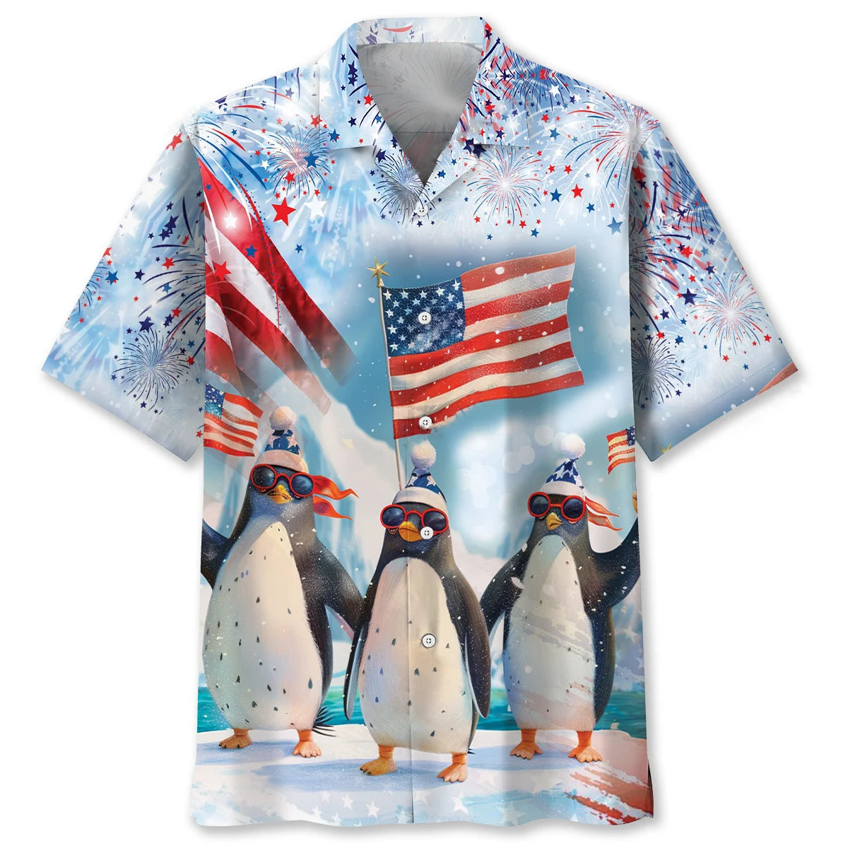 Funny Penguin Happy 4th July Hawaiian Shirt