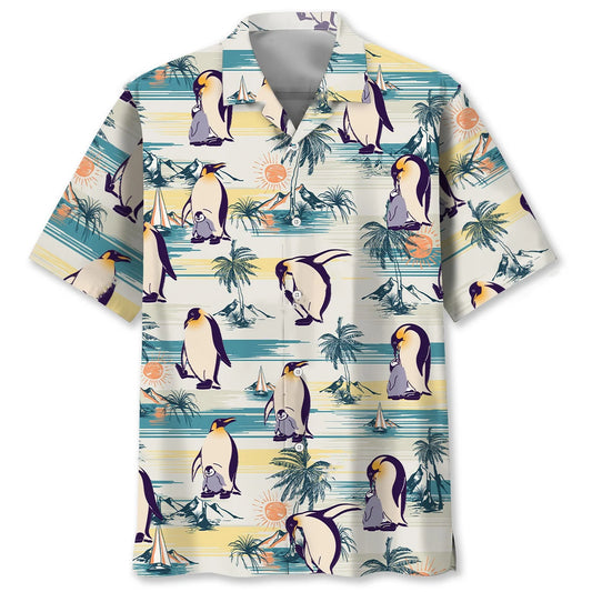 Funny Penguin on Beach Hawaiian Shirt - S - hawaiian shirt