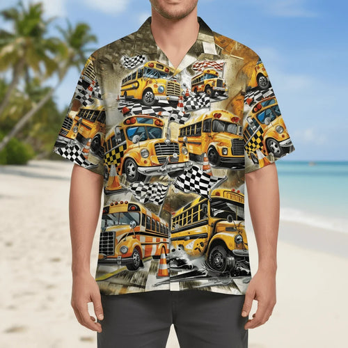 Funny School Bus Drag Racing Hawaiian Shirt