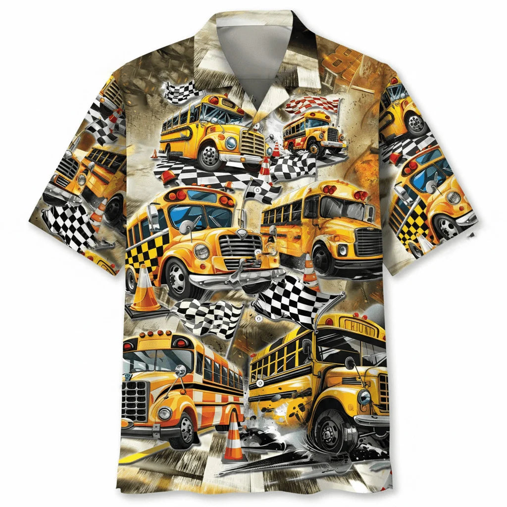Funny School Bus Drag Racing Hawaiian Shirt