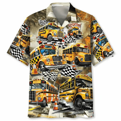 Funny School Bus Drag Racing Hawaiian Shirt