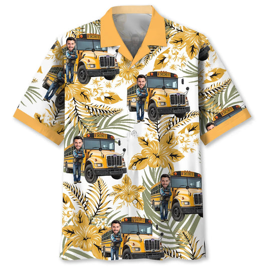 Funny School Bus Driver Custom Photo Hawaiian Shirt