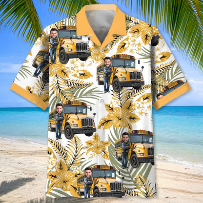 Funny School Bus Driver Custom Photo Hawaiian Shirt
