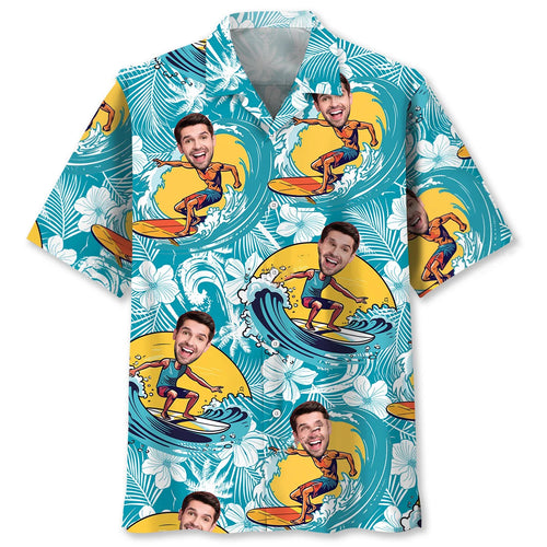 Funny Surfing Custom Photo Hawaiian Shirt
