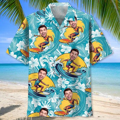 Funny Surfing Custom Photo Hawaiian Shirt
