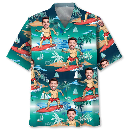 Funny Surfing Old Man Custom Photo Hawaiian Shirt