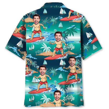 Funny Surfing Old Man Custom Photo Hawaiian Shirt