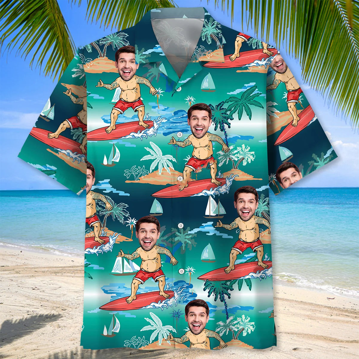 Funny Surfing Old Man Custom Photo Hawaiian Shirt