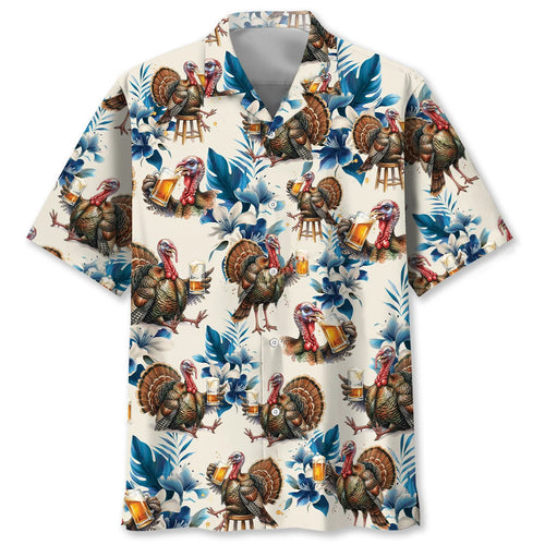 Funny Wild Turkey Beer Drinking Hawaiian Shirt