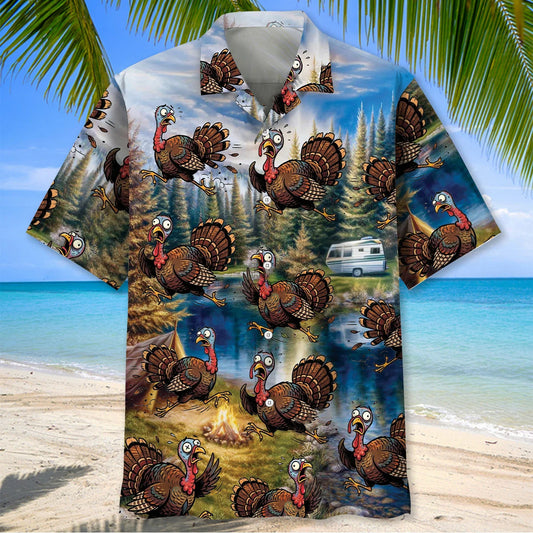 Funny Wild Turkey Hunting Running Vintage Hawaiian Shirt - S - hawaiian shirt