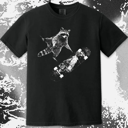 Skateboarding Raccoon Shirt – Mid Air Chaos Tee, funny meme tee gift (view 13)