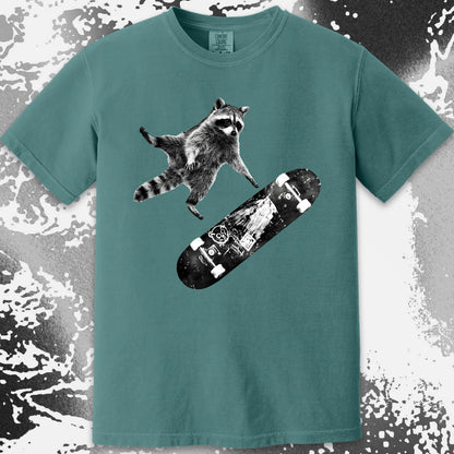 Skateboarding Raccoon Shirt – Mid Air Chaos Tee, funny meme tee gift (view 14)