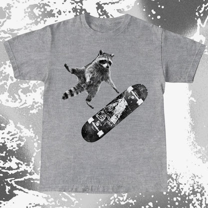 Skateboarding Raccoon Shirt – Mid Air Chaos Tee, funny meme tee gift (view 17)