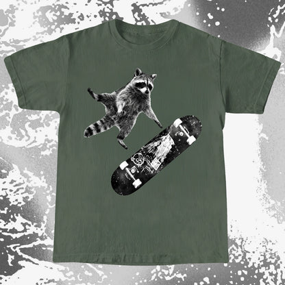 Skateboarding Raccoon Shirt – Mid Air Chaos Tee, funny meme tee gift (view 5)