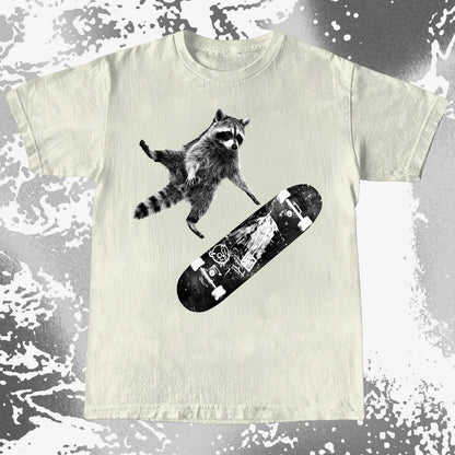 Skateboarding Raccoon Shirt – Mid Air Chaos Tee, funny meme tee gift (view 9)