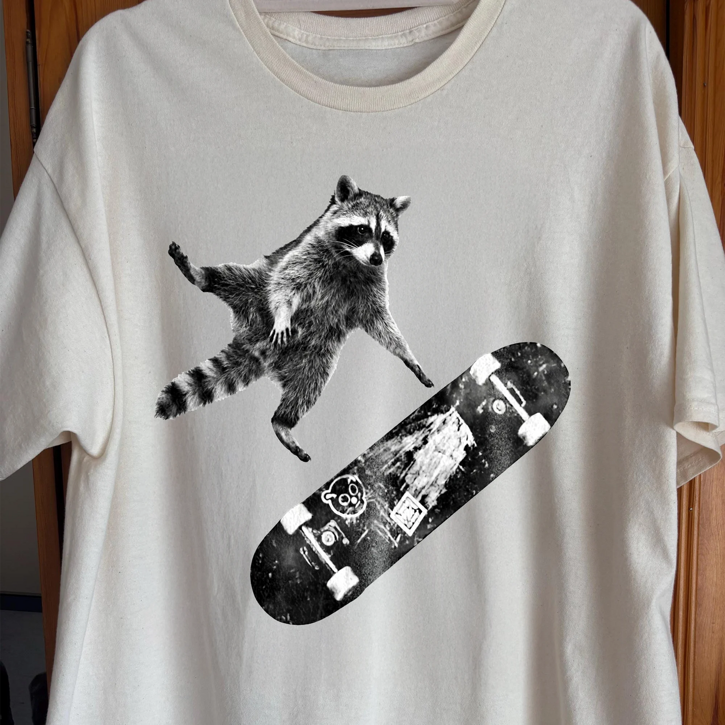 Skateboarding Raccoon Shirt – Mid Air Chaos Tee, funny meme tee gift (view 2)