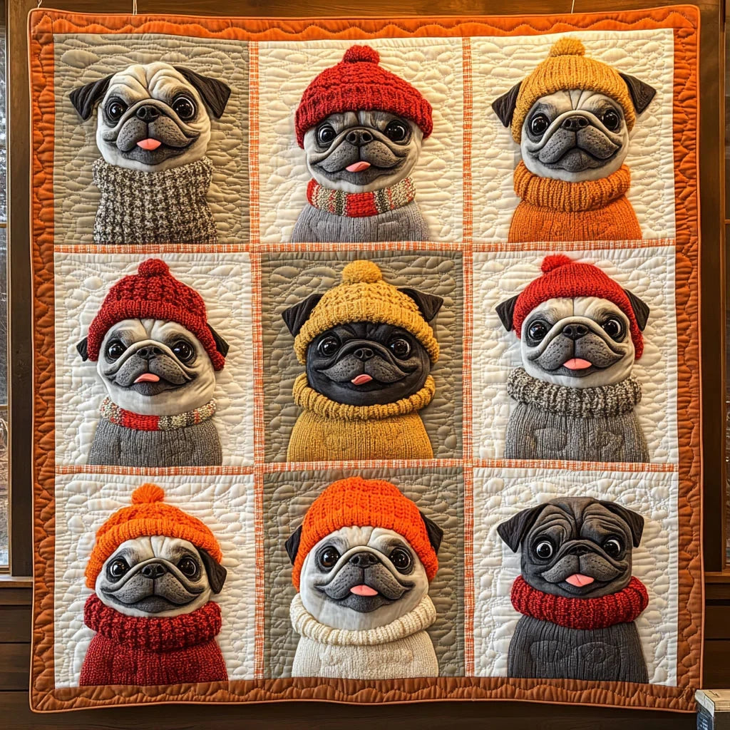 Fuzzy Pug Quilt Blanket