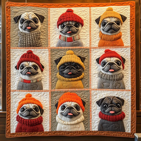 Fuzzy Pug Quilt Blanket