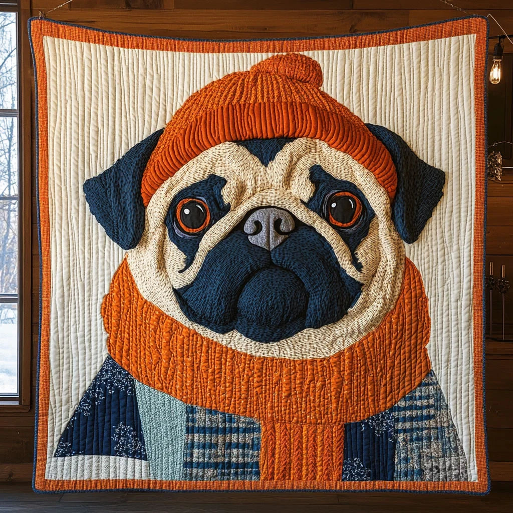 Fuzzy Pug Quilt Blanket