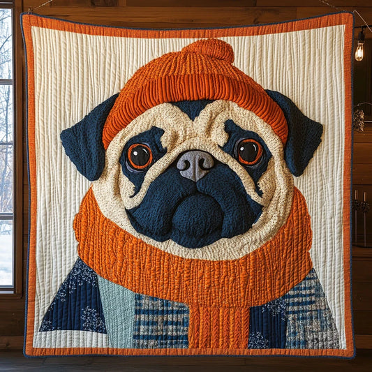 Fuzzy Pug Quilt Blanket