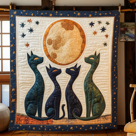 Galaxy Whimsical Cat Quilt Blanket