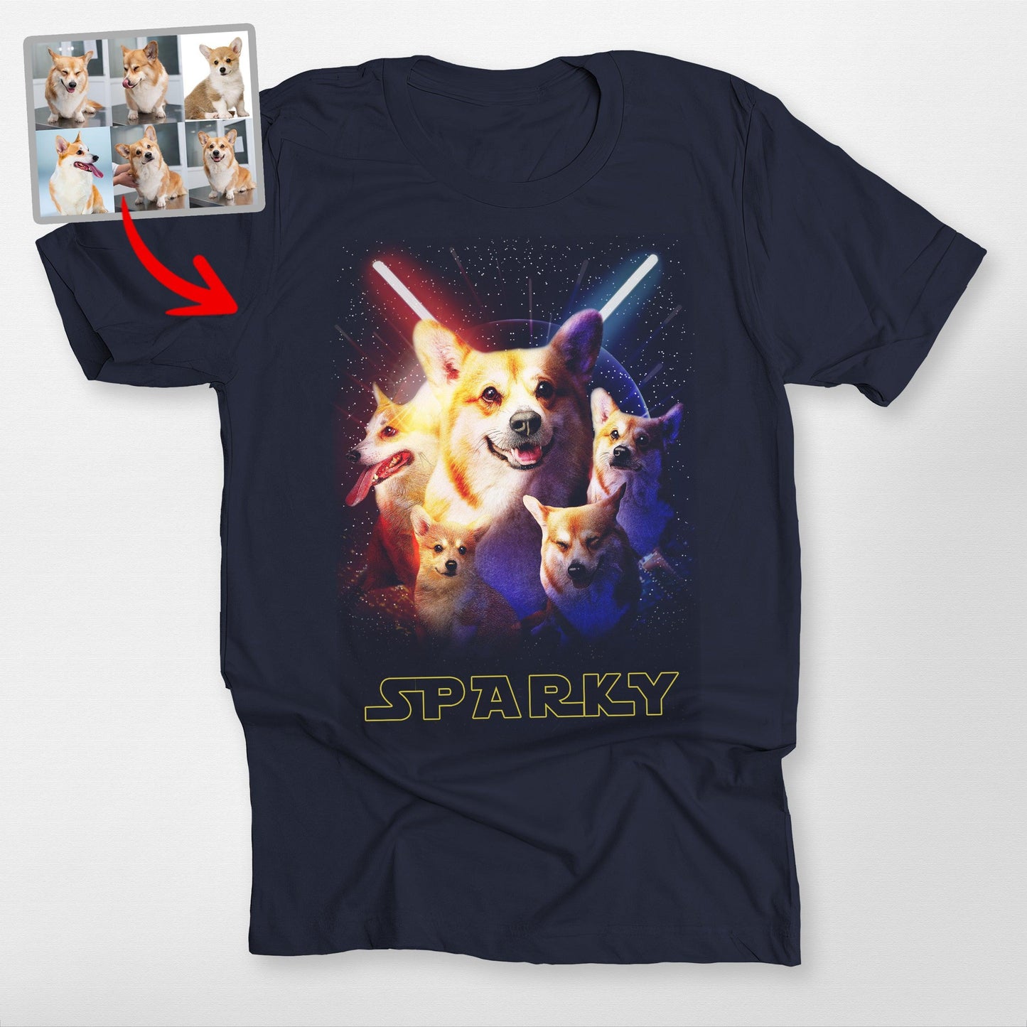 Galaxy Customized Dog Portrait Unisex T-Shirt, custom pet portrait gift for pet lovers (view 3)