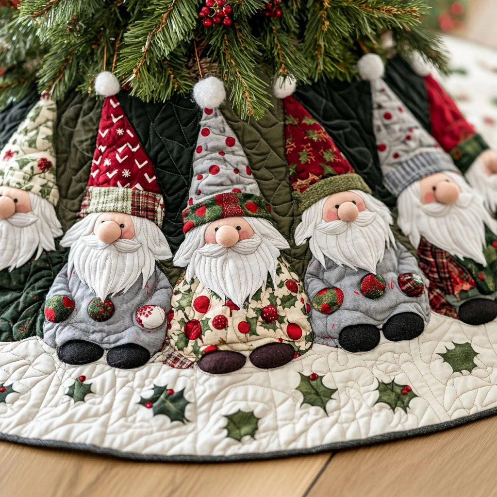 Garland Gnomes Quilted Christmas Tree Skirt