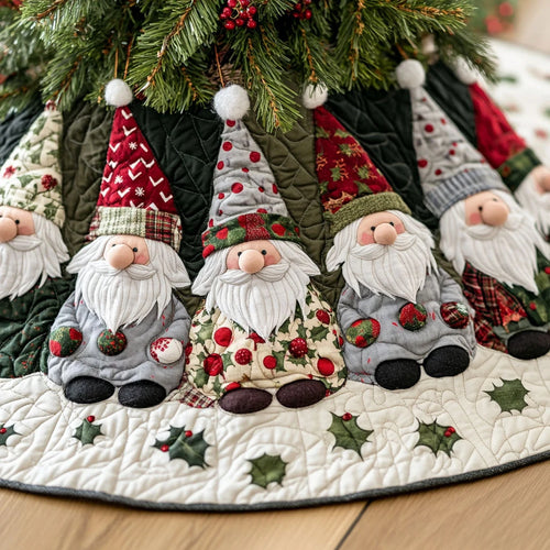 Garland Gnomes Quilted Christmas Tree Skirt