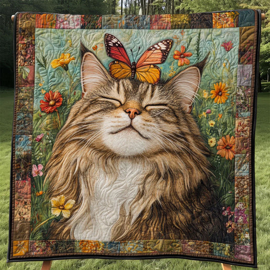 Gentle Garden Cat Quilt Blanket