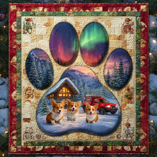 Gentle Snow Corgi Paw Quilt Blanket