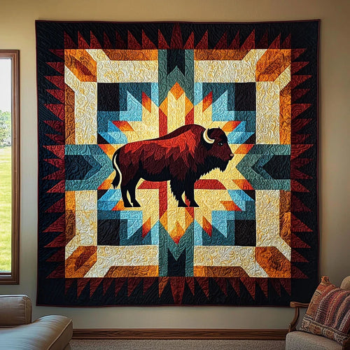 Geometric Bison Quilt Blanket
