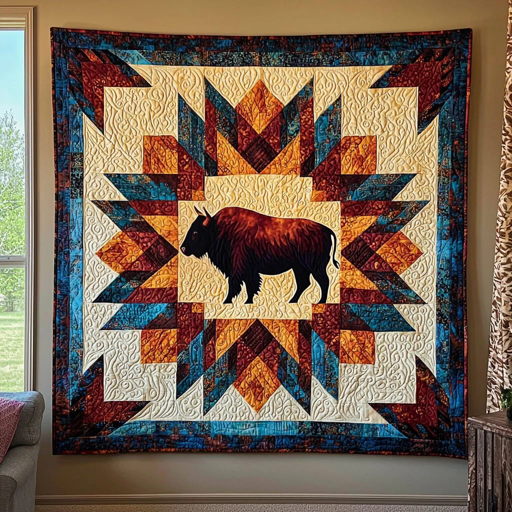 Geometric Bison Quilt Blanket