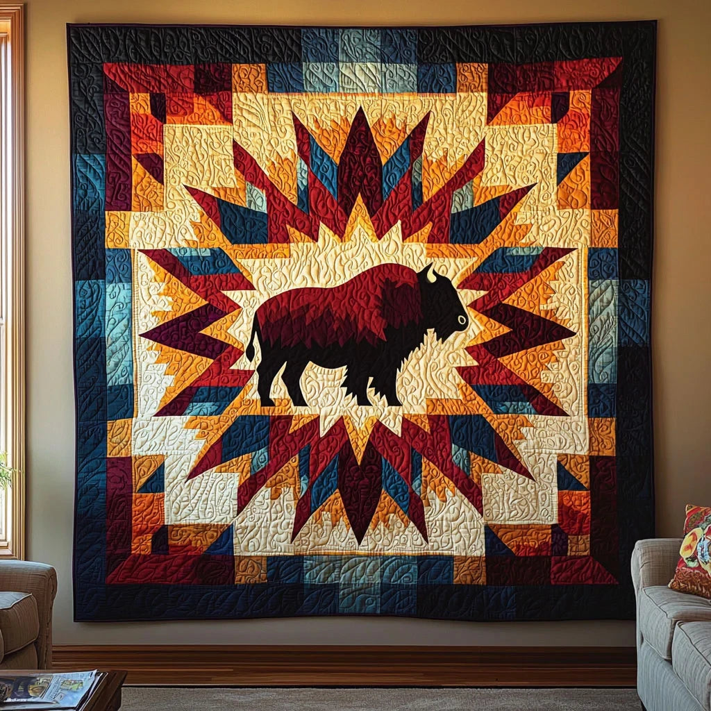Geometric Bison Quilt Blanket