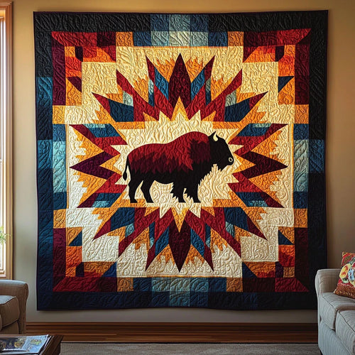 Geometric Bison Quilt Blanket