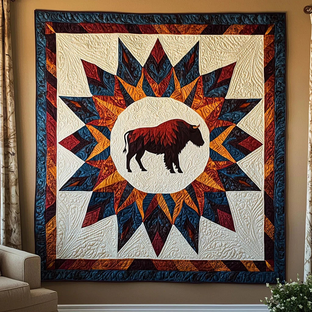Geometric Bison Quilt Blanket