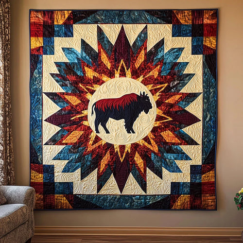 Geometric Bison Quilt Blanket