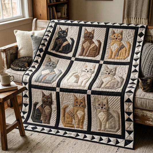Geometric Cats Quilt Blanket