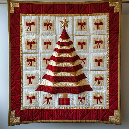 Geometric Christmas Tree And Bows Quilt Blanket