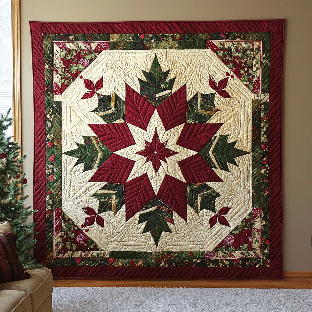 Geometric Poinsettia Quilt Blanket