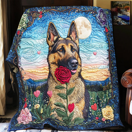 German Shepherd Rose Quilt Blanket