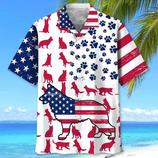 German Shepherd Usa Flag Hawaiian Shirt - S - hawaiian shirt