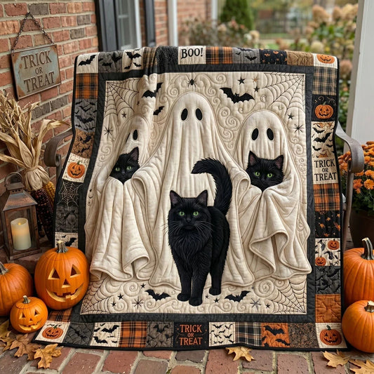 Ghost Cats Halloween Quilt Blanket