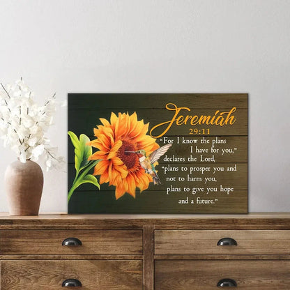 jeremiah 29 11 for i know the plans i have for you hummingbird sunflower wall art canvas (Landscape) (view 4)