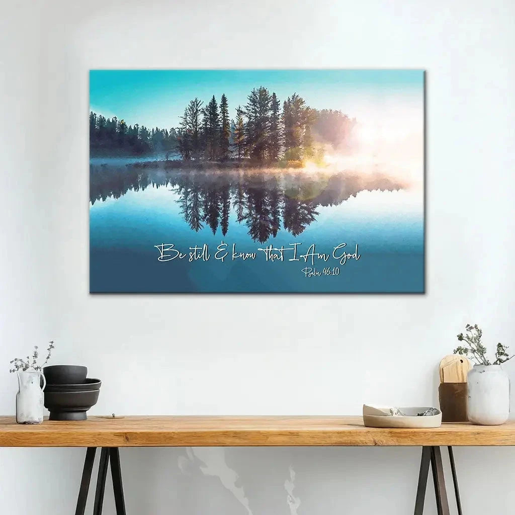 be still and know that i am god lake reflections christian wall art canvas (Landscape) (view 5)