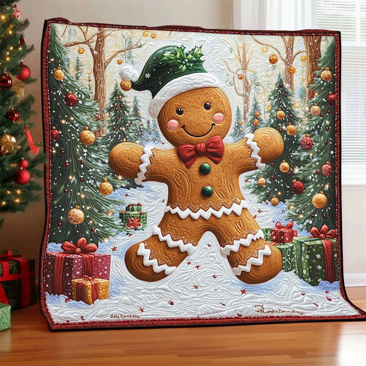 Gingerbread Snowy Day Quilt Blanket