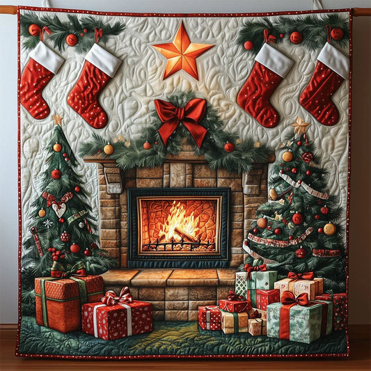 Glowing Fireplace Quilt Blanket