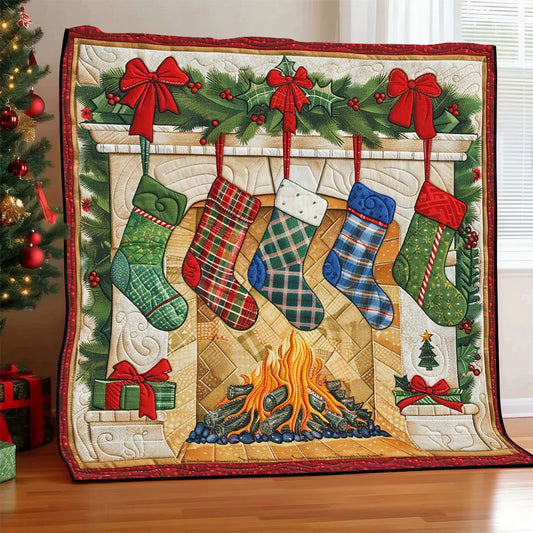 Glowing Stocking Quilt Blanket