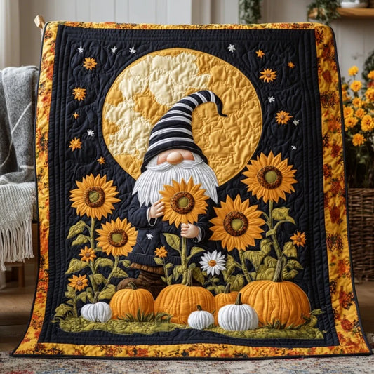 Gnome And Sunflowers Quilt Blanket