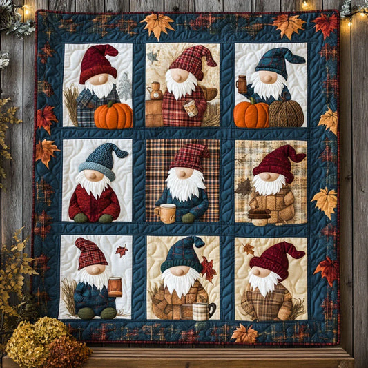 Gnome For Autumn Quilt Blanket